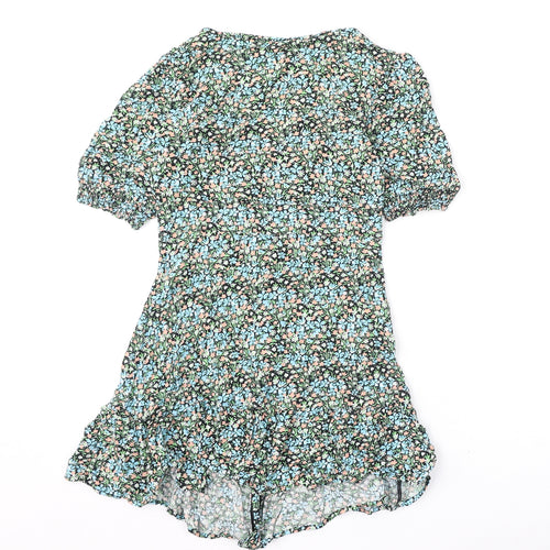 Miss Selfridge Womens Multicoloured Floral Viscose A-Line Size 10 V-Neck Button