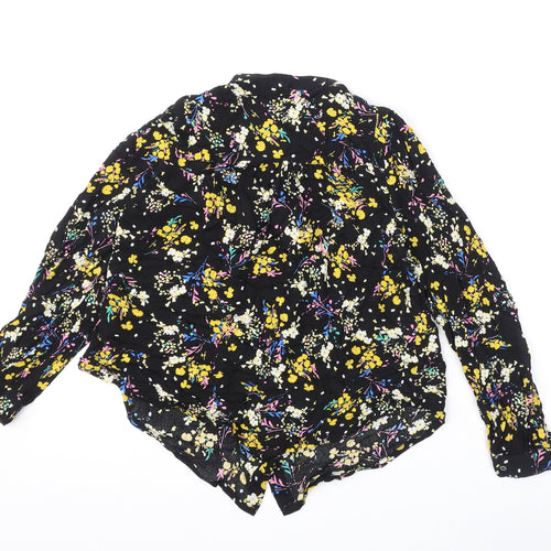 Marks and Spencer Womens Black Floral Viscose Basic Button-Up Size 12 Round Neck