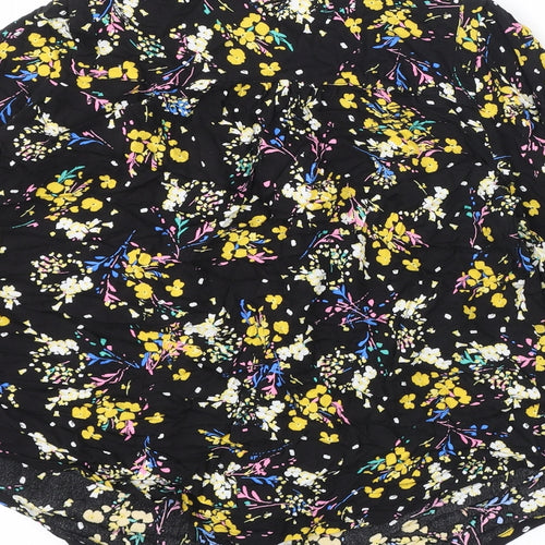 Marks and Spencer Womens Black Floral Viscose Basic Button-Up Size 12 Round Neck