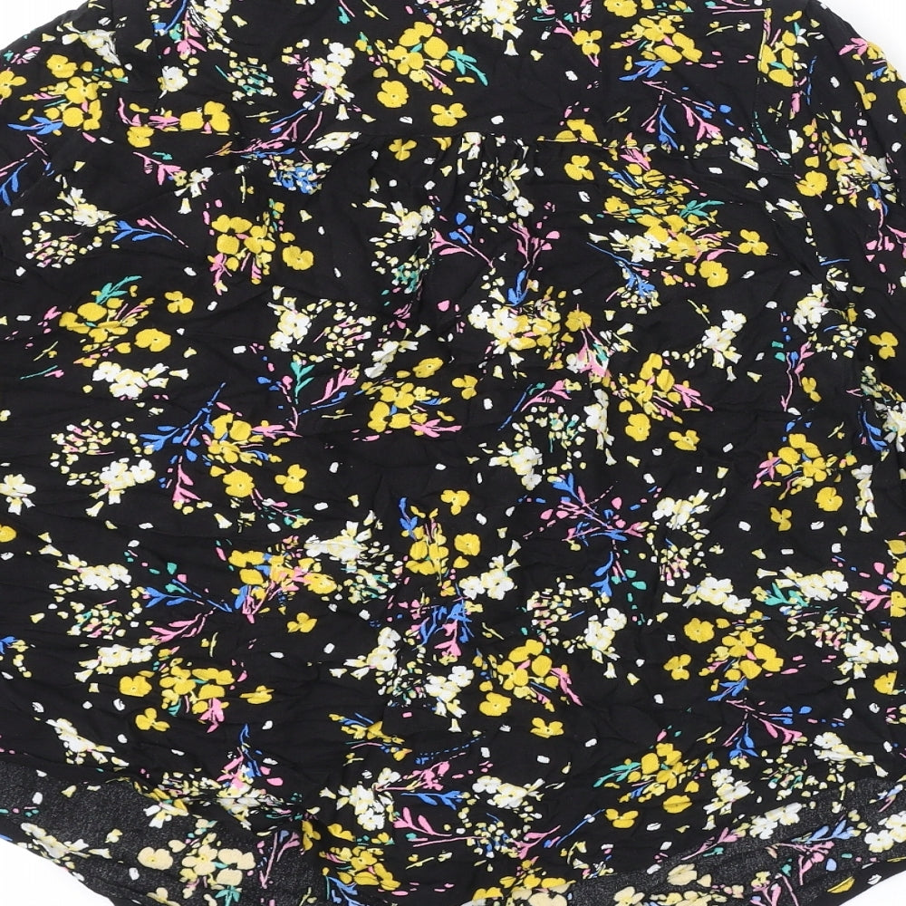 Marks and Spencer Womens Black Floral Viscose Basic Button-Up Size 12 Round Neck