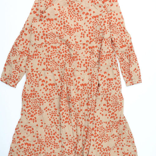Per Una Womens Beige Geometric 100% Cotton A-Line Size 14 Collared Button - Hearts