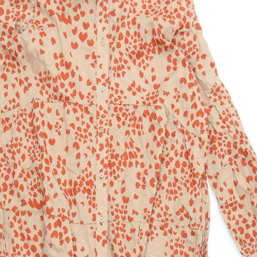 Per Una Womens Beige Geometric 100% Cotton A-Line Size 14 Collared Button - Hearts