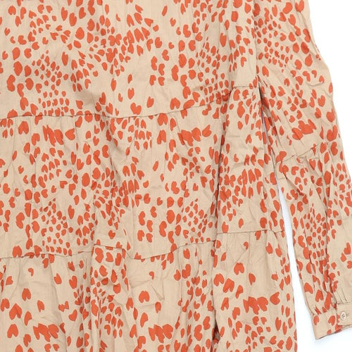Per Una Womens Beige Geometric 100% Cotton A-Line Size 14 Collared Button - Hearts