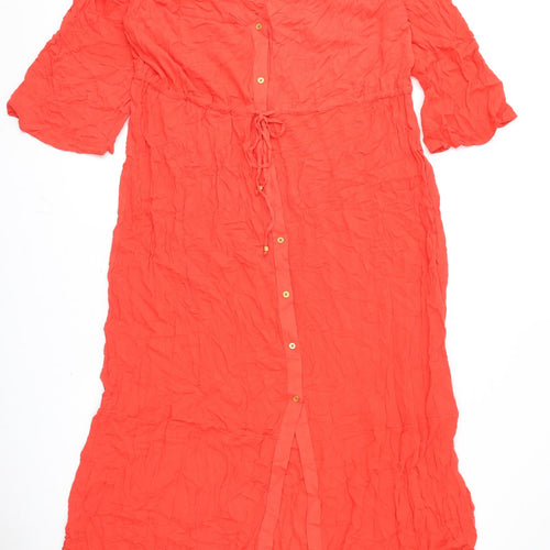 Marks and Spencer Womens Red Viscose A-Line Size 18 V-Neck Button