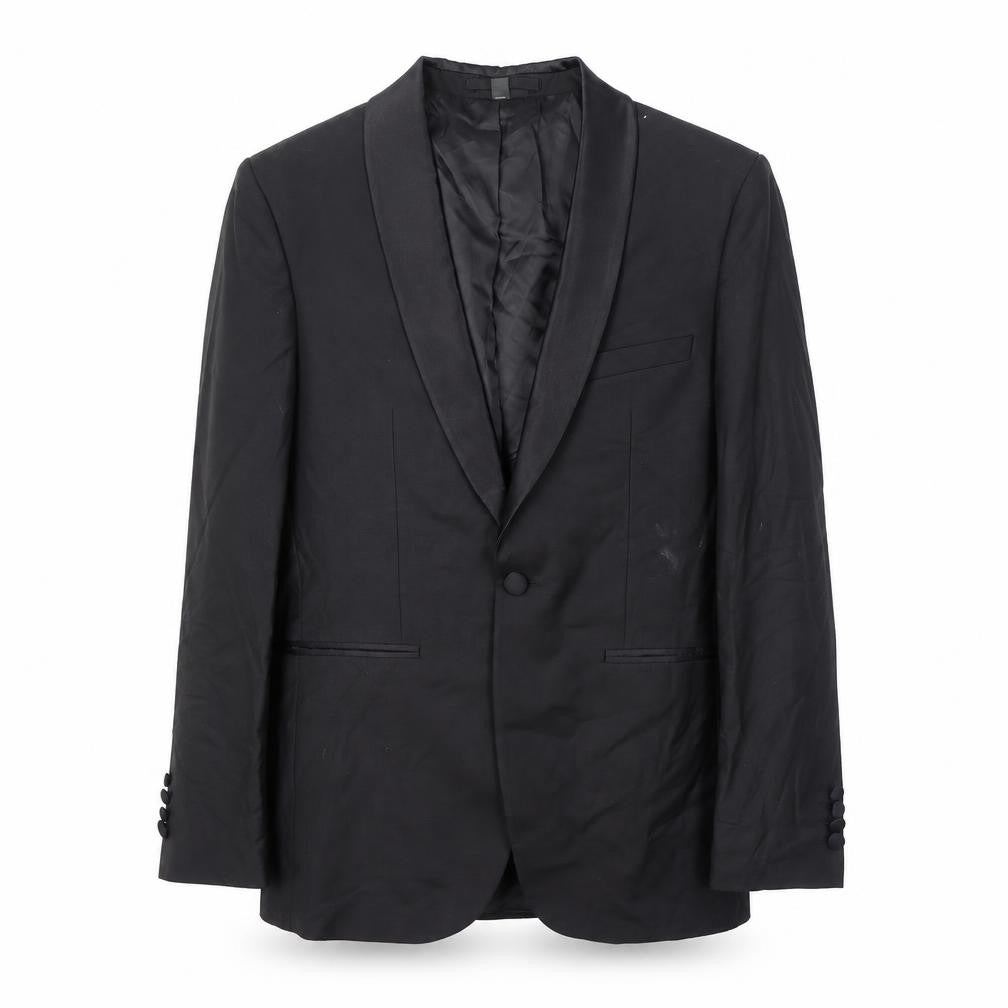Front view of Marks & Spencer men’s black polyester jacket blazer, size 36, regular