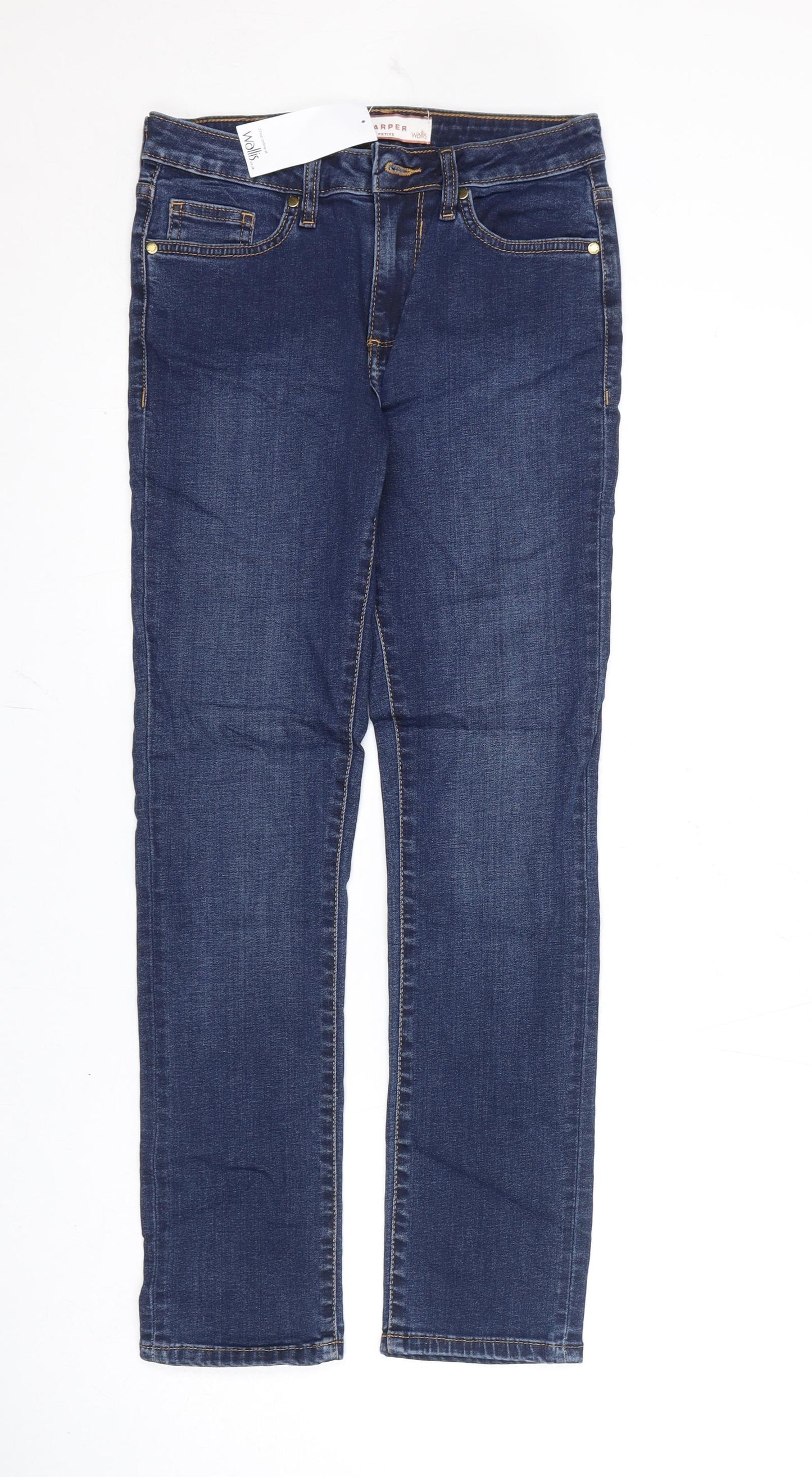 Wallis Womens Blue Cotton Straight Jeans Size 8 L27 in Regular Zip