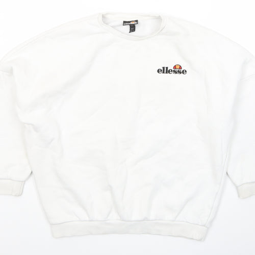 ellesse Womens White Cotton Pullover Sweatshirt Size 6 Pullover - Logo