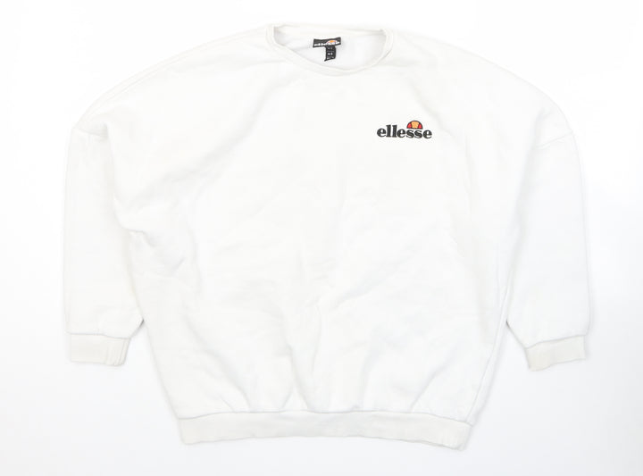 ellesse Womens White Cotton Pullover Sweatshirt Size 6 Pullover - Logo