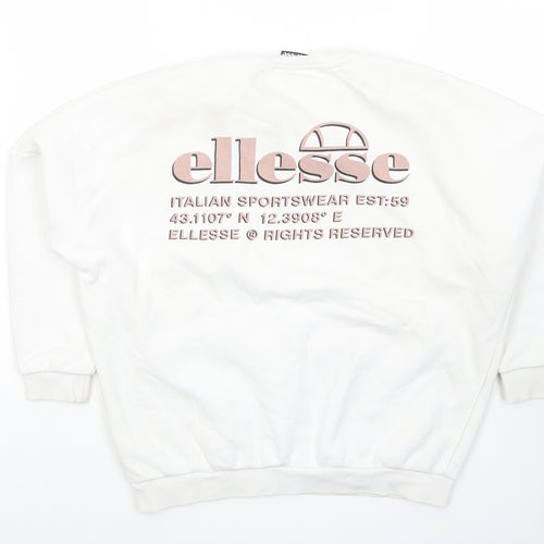 ellesse Womens White Cotton Pullover Sweatshirt Size 6 Pullover - Logo