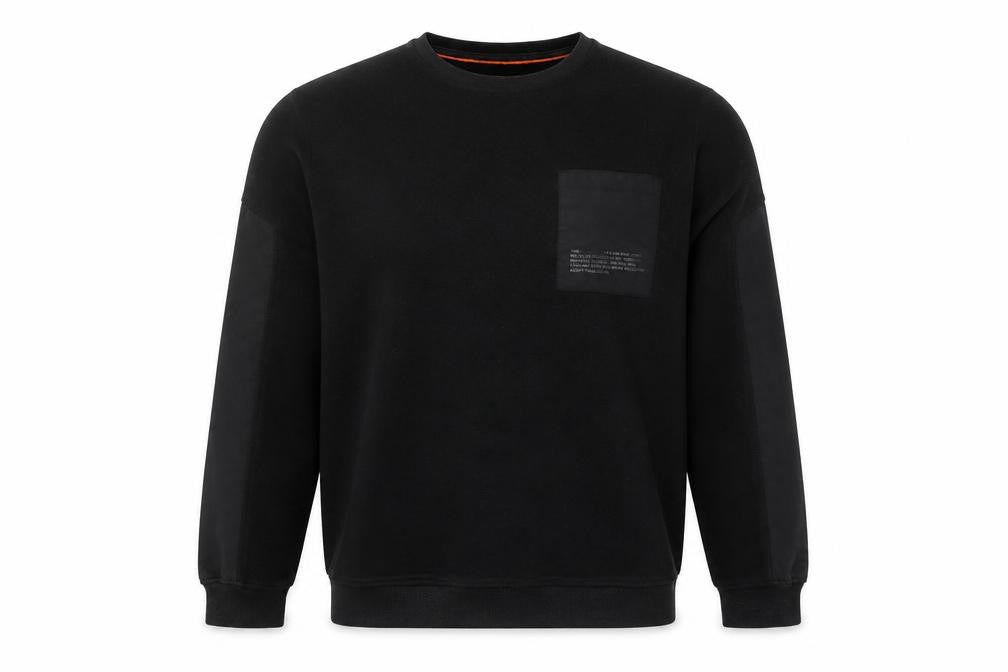 Front view of Adapt men’s black polyester pullover sweatshirt, size XL
