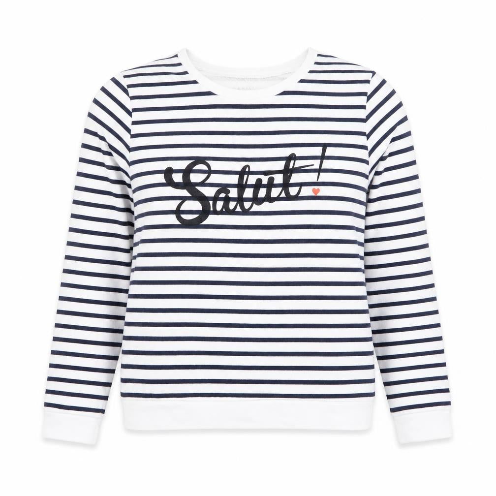 Front view of Arkitect women’s white striped cotton pullover sweatshirt, size M, pullover - salut!
