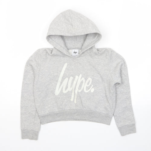 Hype Girls Grey Cotton Pullover Hoodie Size 11-12 Years Pullover - Logo