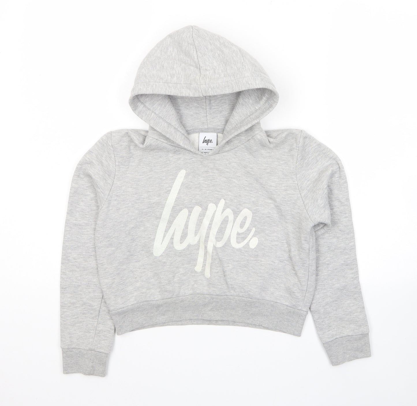 Hype Girls Grey Cotton Pullover Hoodie Size 11-12 Years Pullover - Logo