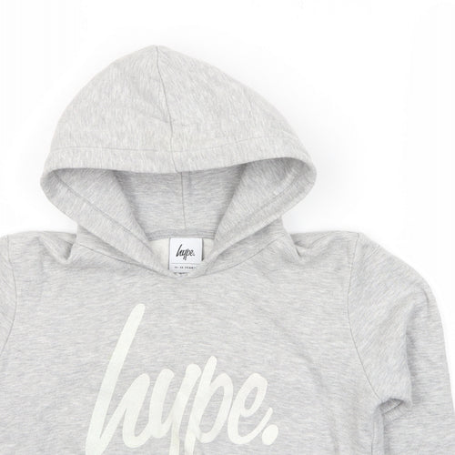 Hype Girls Grey Cotton Pullover Hoodie Size 11-12 Years Pullover - Logo