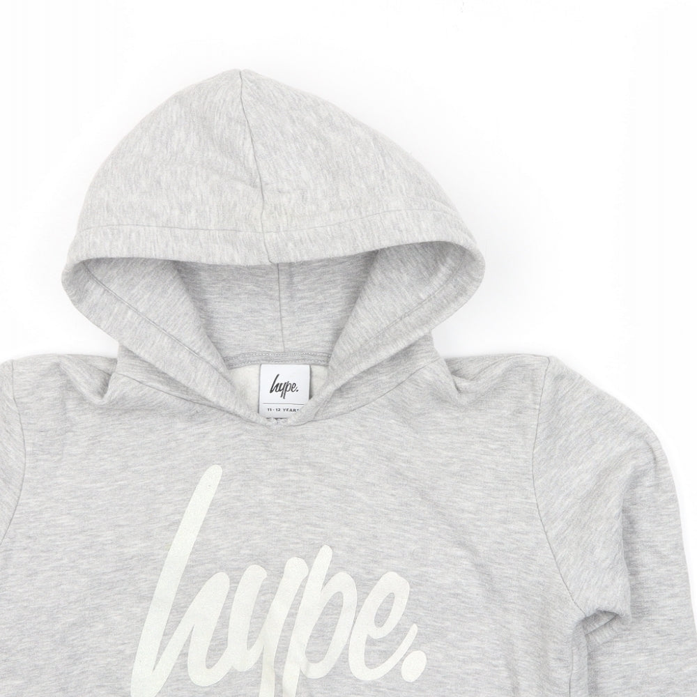 Hype Girls Grey Cotton Pullover Hoodie Size 11-12 Years Pullover - Logo