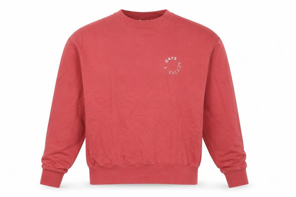 Front view of 7 Days Active men’s red cotton pullover sweatshirt, size XS, - logo