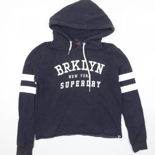 Superdry Womens Blue Cotton Pullover Hoodie Size 2XS Pullover - Brooklyn Logo