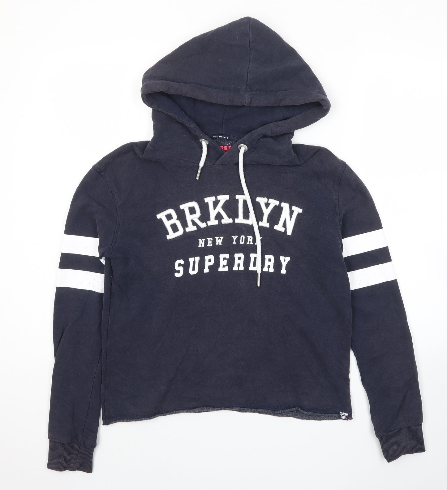 Superdry Womens Blue Cotton Pullover Hoodie Size 2XS Pullover - Brooklyn Logo