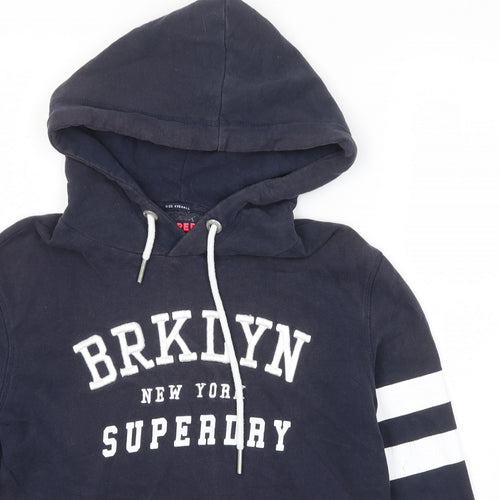 Superdry Womens Blue Cotton Pullover Hoodie Size 2XS Pullover - Brooklyn Logo