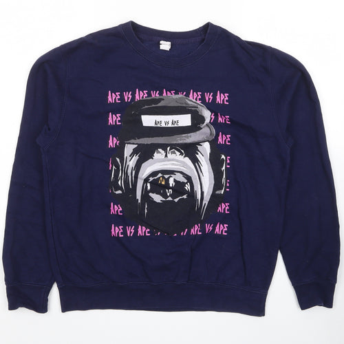 JustHoods Mens Blue Cotton Pullover Sweatshirt Size M - Ape Vs Ape