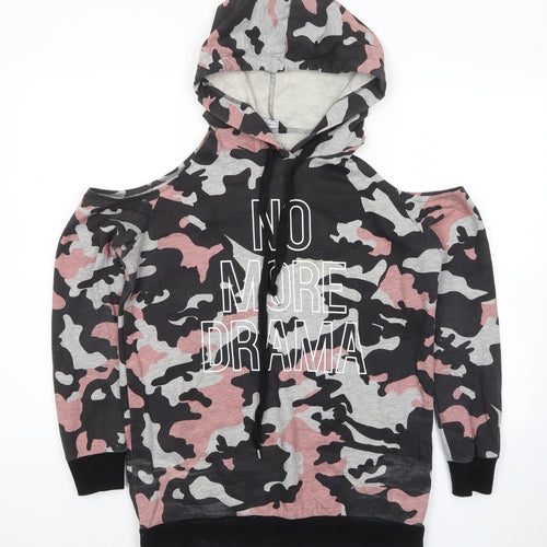 Select Womens Multicoloured Camouflage Cotton Pullover Hoodie Size 12 Pullover - No More Drama Cold Shoulder