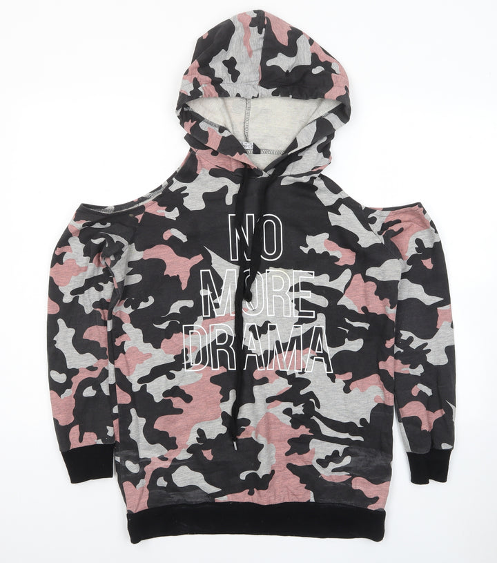 Select Womens Multicoloured Camouflage Cotton Pullover Hoodie Size 12 Pullover - No More Drama Cold Shoulder