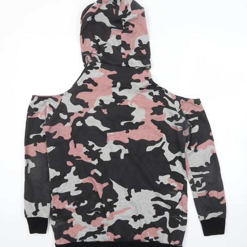 Select Womens Multicoloured Camouflage Cotton Pullover Hoodie Size 12 Pullover - No More Drama Cold Shoulder