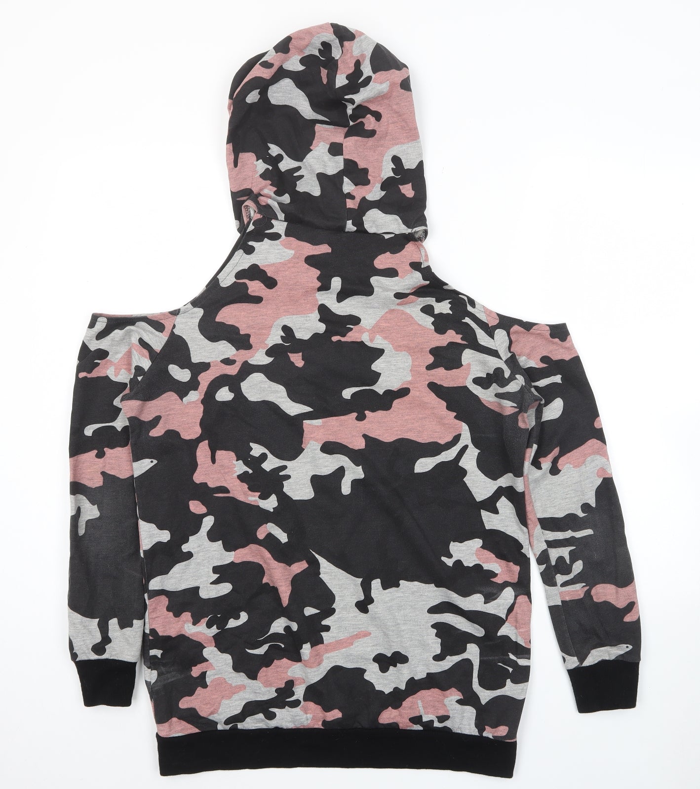 Select Womens Multicoloured Camouflage Cotton Pullover Hoodie Size 12 Pullover - No More Drama Cold Shoulder