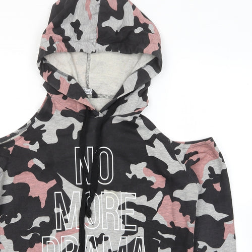 Select Womens Multicoloured Camouflage Cotton Pullover Hoodie Size 12 Pullover - No More Drama Cold Shoulder