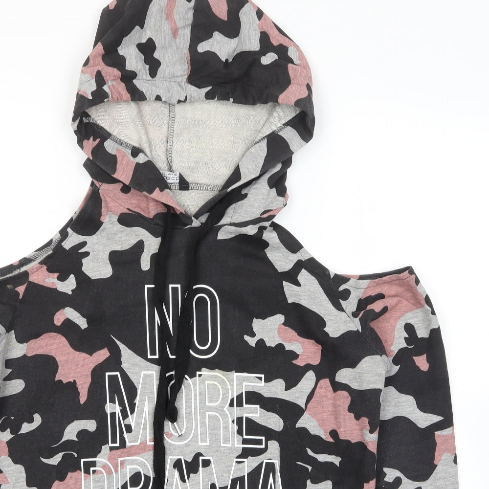 Select Womens Multicoloured Camouflage Cotton Pullover Hoodie Size 12 Pullover - No More Drama Cold Shoulder