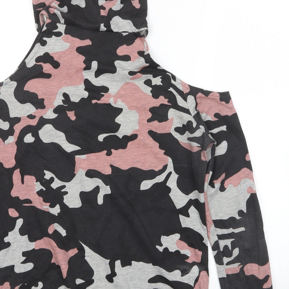 Select Womens Multicoloured Camouflage Cotton Pullover Hoodie Size 12 Pullover - No More Drama Cold Shoulder
