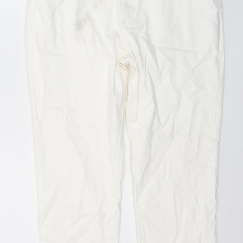 Marks and Spencer Womens White Cotton Cropped Jeans Size 16 L22 in Slim Zip
