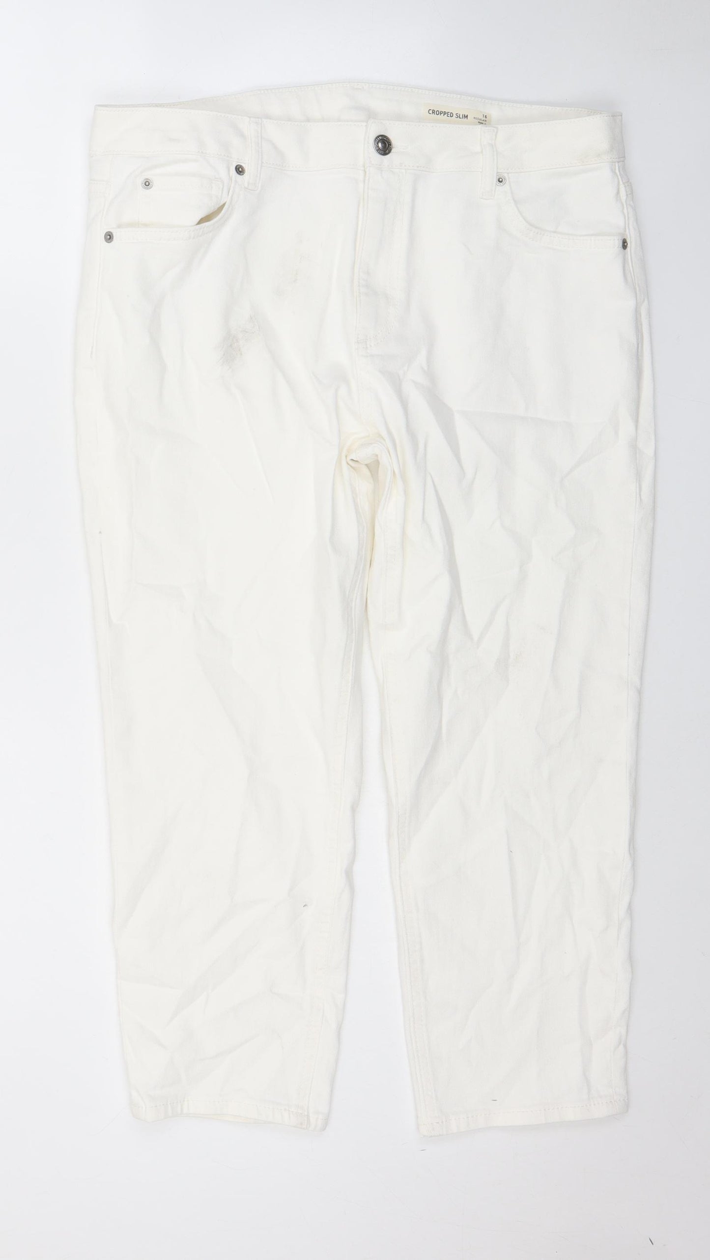 Marks and Spencer Womens White Cotton Cropped Jeans Size 16 L22 in Slim Zip