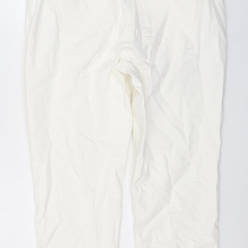 Marks and Spencer Womens White Cotton Cropped Jeans Size 16 L22 in Slim Zip