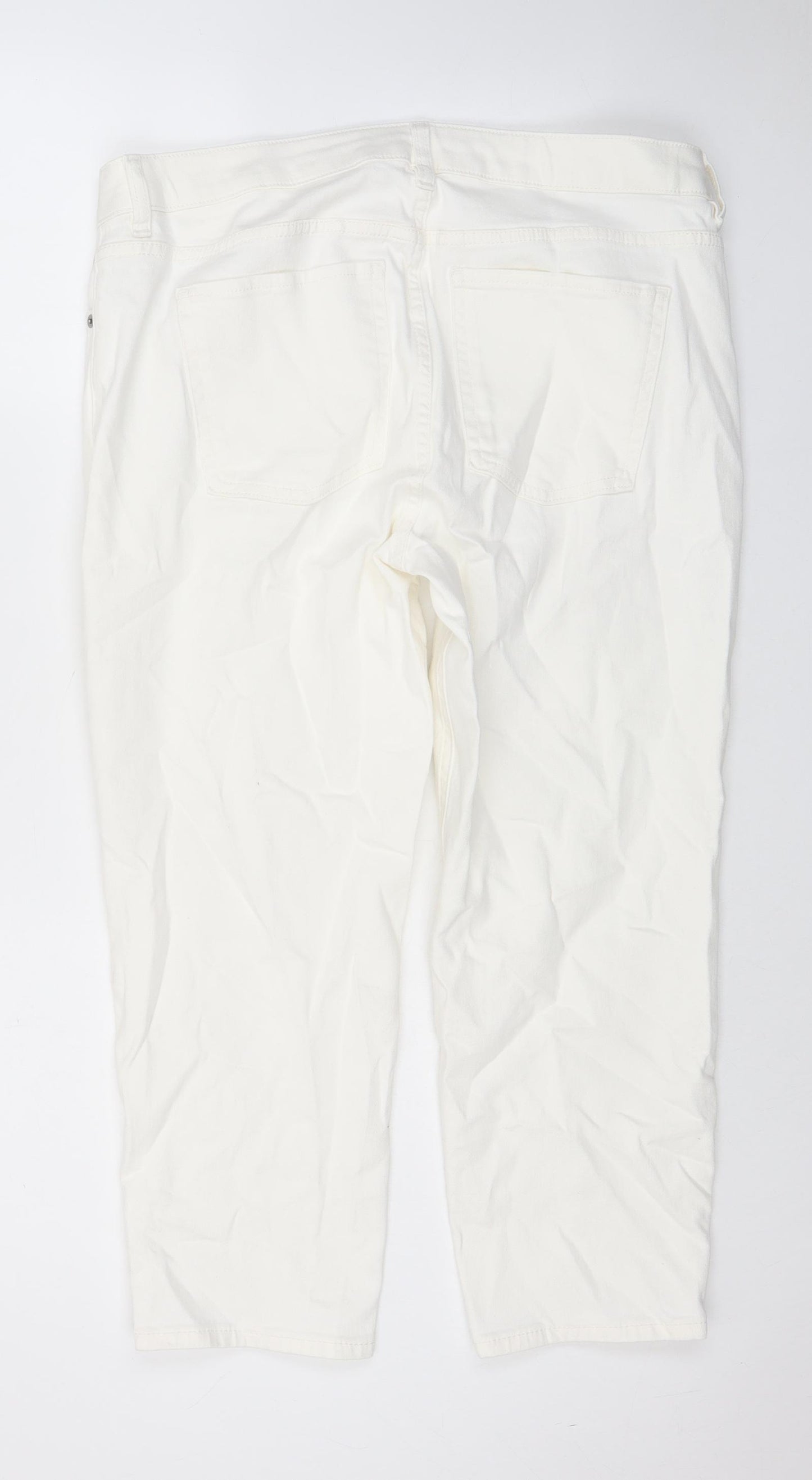 Marks and Spencer Womens White Cotton Cropped Jeans Size 16 L22 in Slim Zip