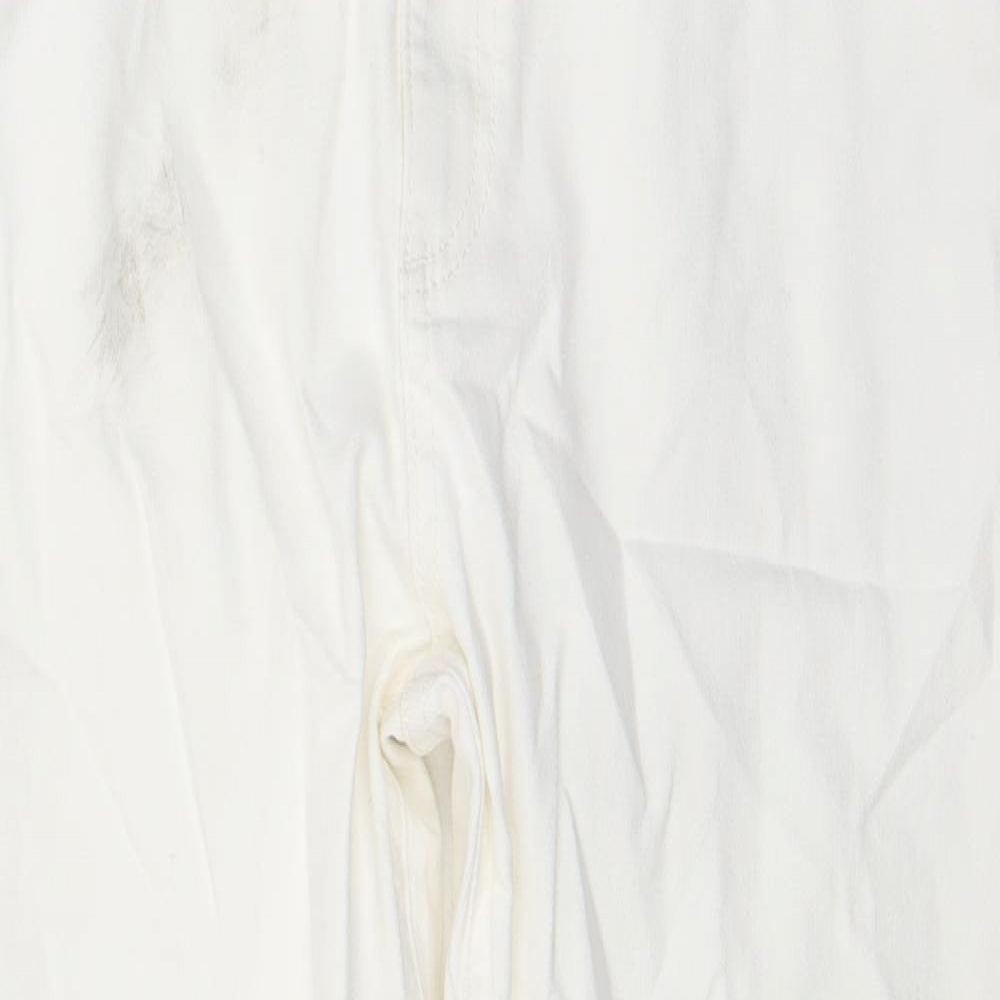 Marks and Spencer Womens White Cotton Cropped Jeans Size 16 L22 in Slim Zip