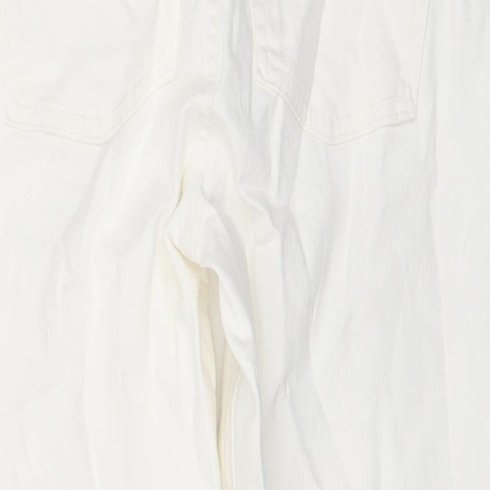 Marks and Spencer Womens White Cotton Cropped Jeans Size 16 L22 in Slim Zip