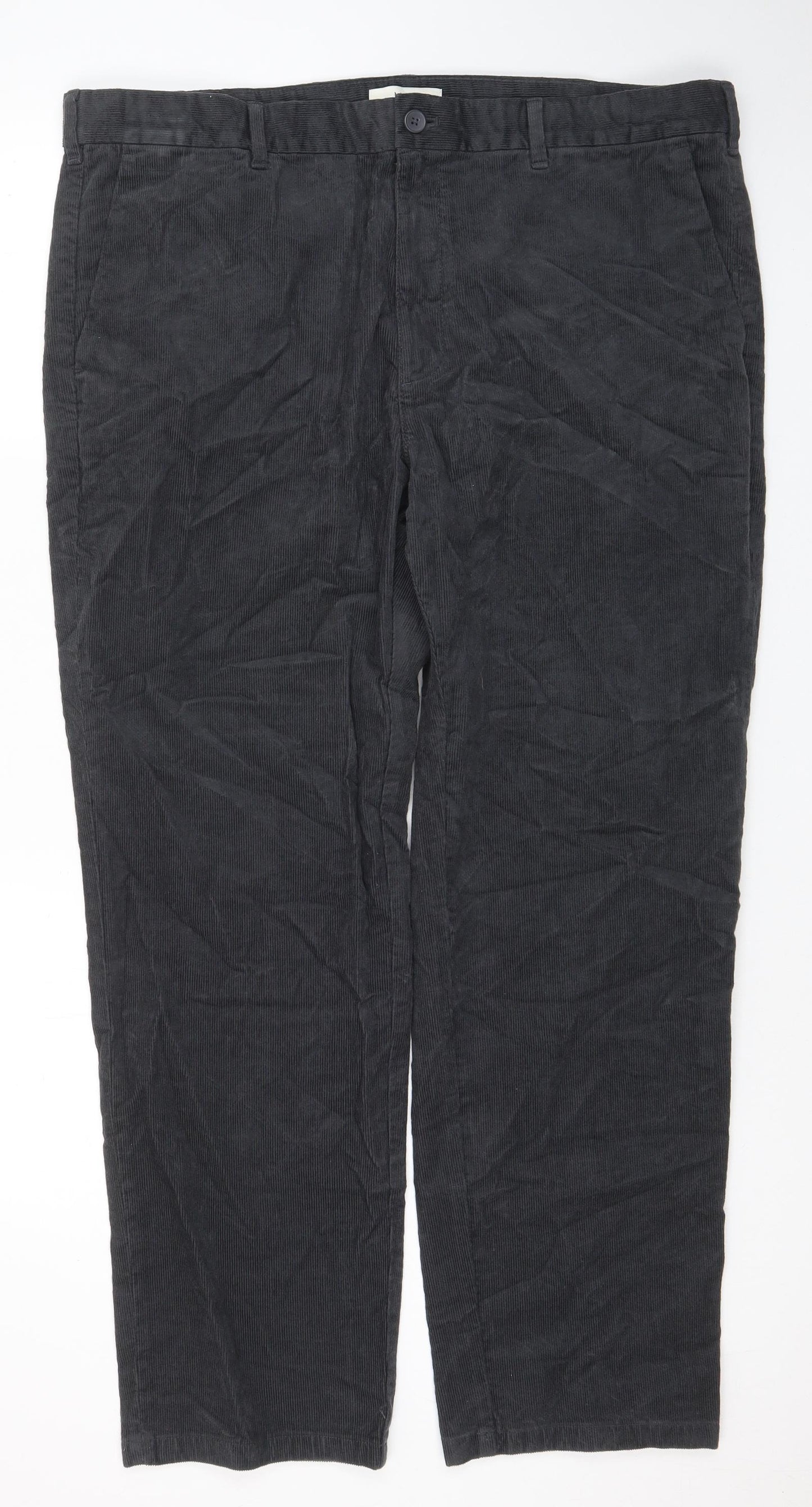 Marks and Spencer Mens Grey Cotton Trousers Size 42 in L31 in Regular Zip