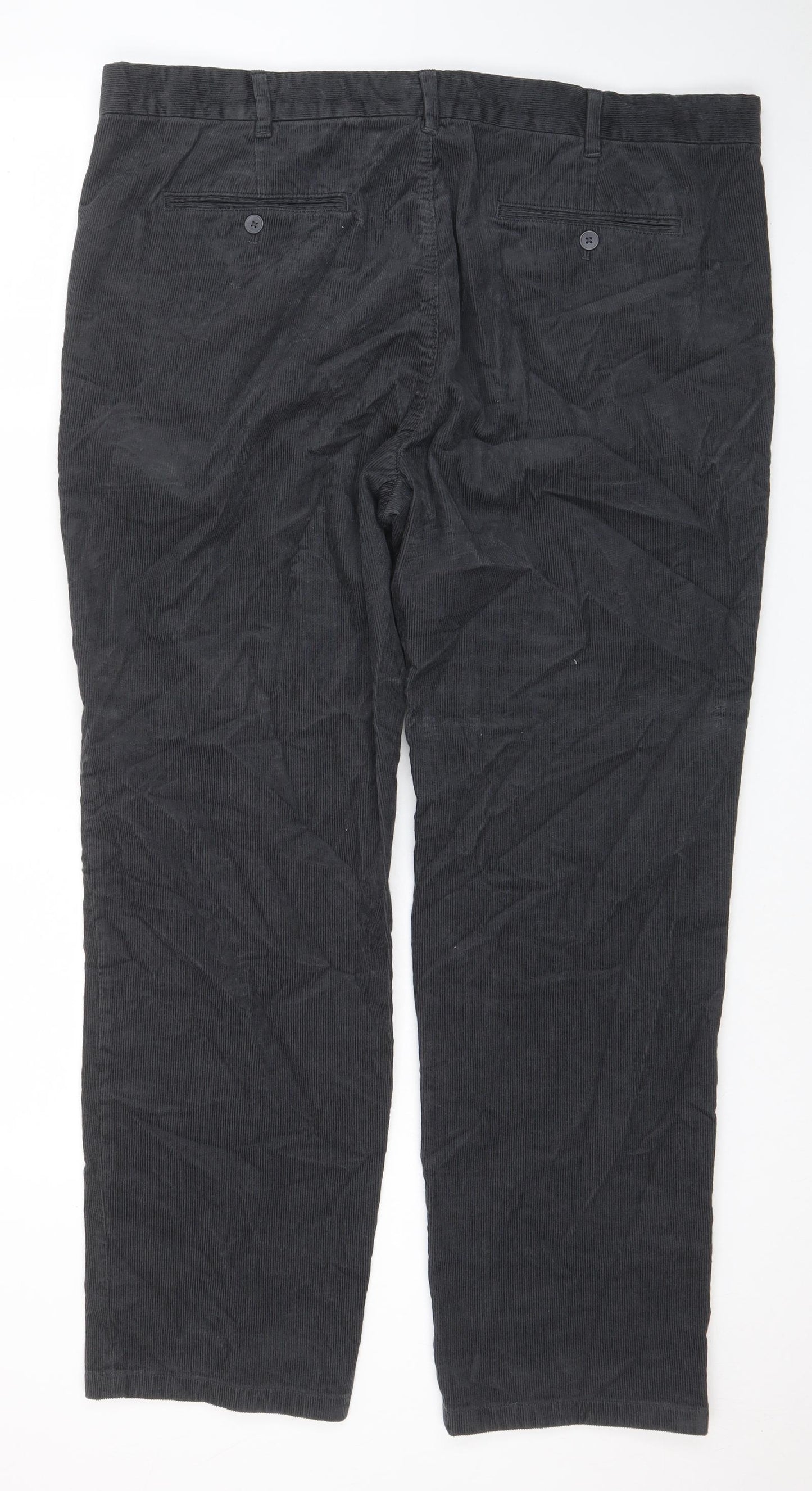 Marks and Spencer Mens Grey Cotton Trousers Size 42 in L31 in Regular Zip