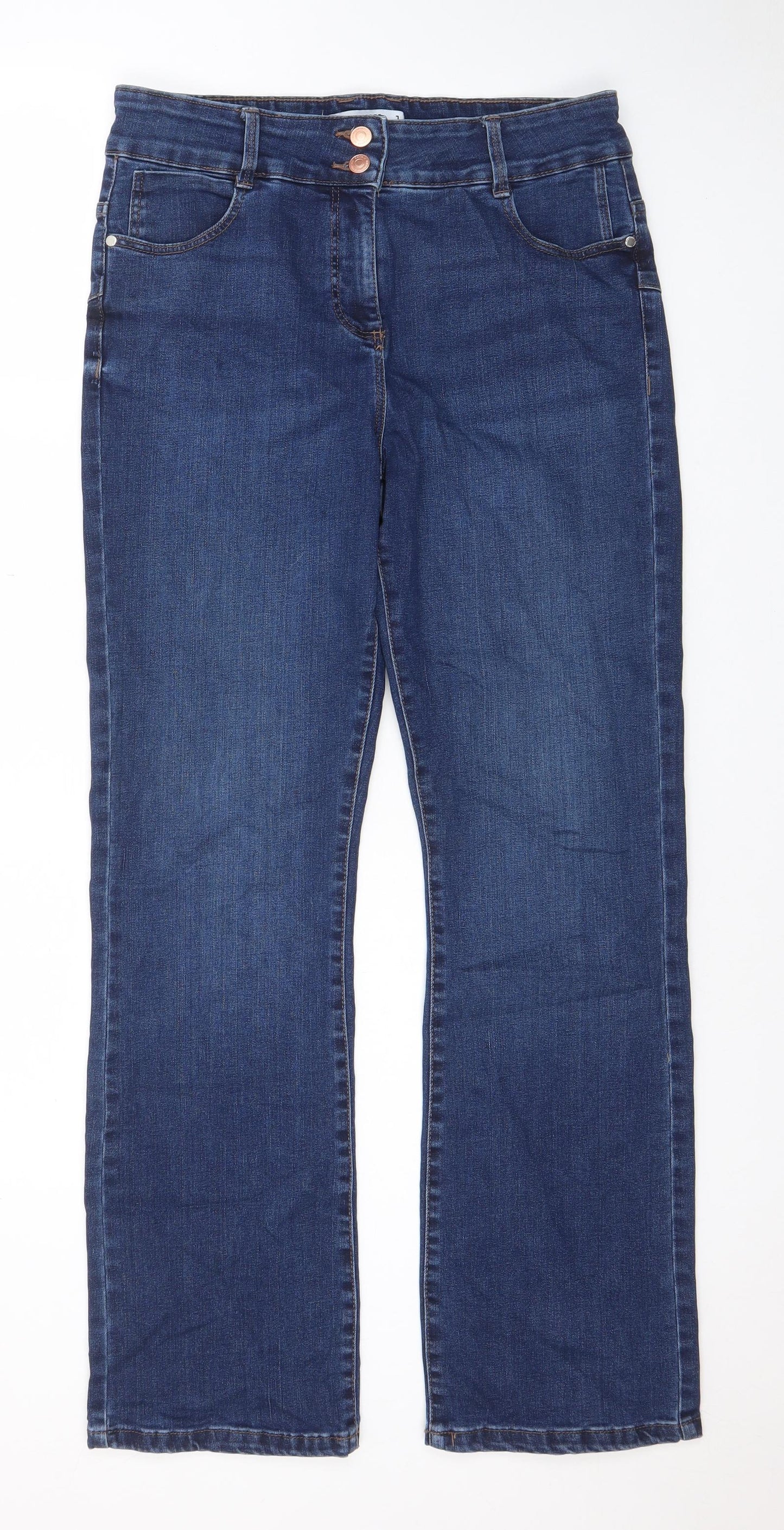 NEXT Womens Blue Cotton Bootcut Jeans Size 14 L31 in Regular Zip