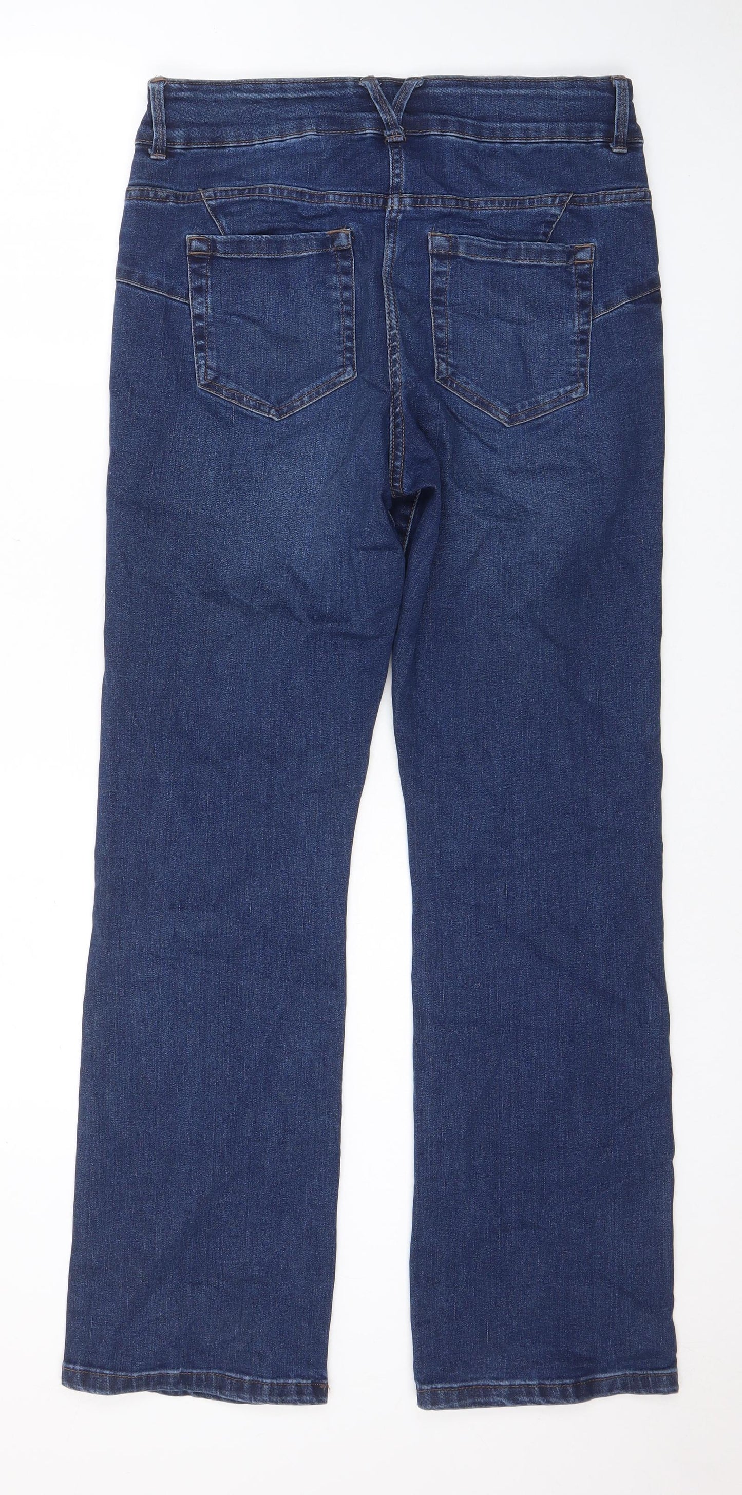 NEXT Womens Blue Cotton Bootcut Jeans Size 14 L31 in Regular Zip