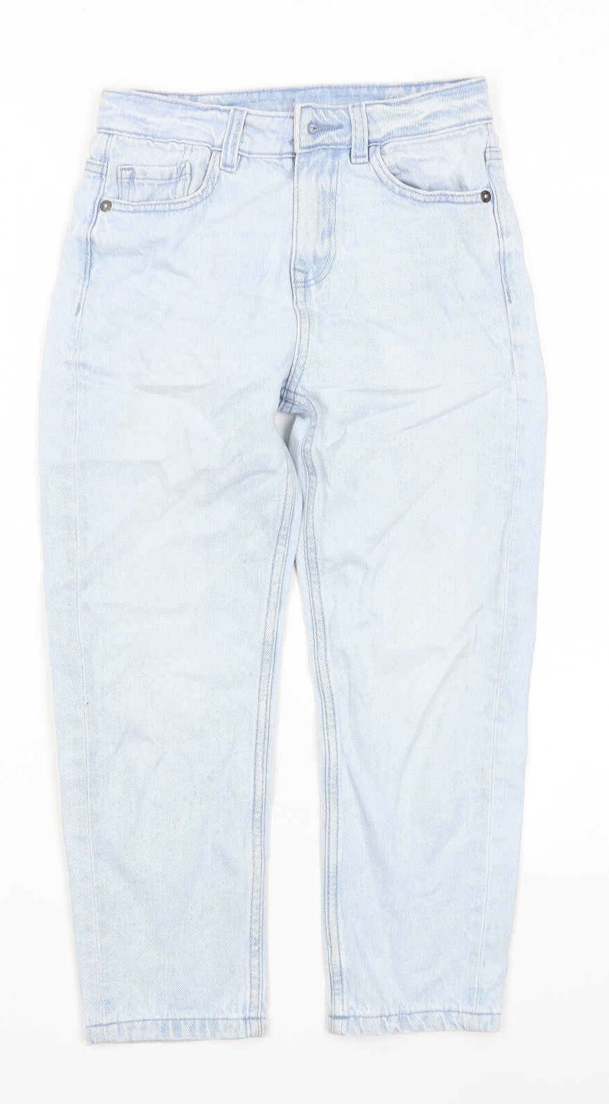 Marks and Spencer Girls Blue Cotton Straight Jeans Size 8-9 Years L20 in Regular Zip