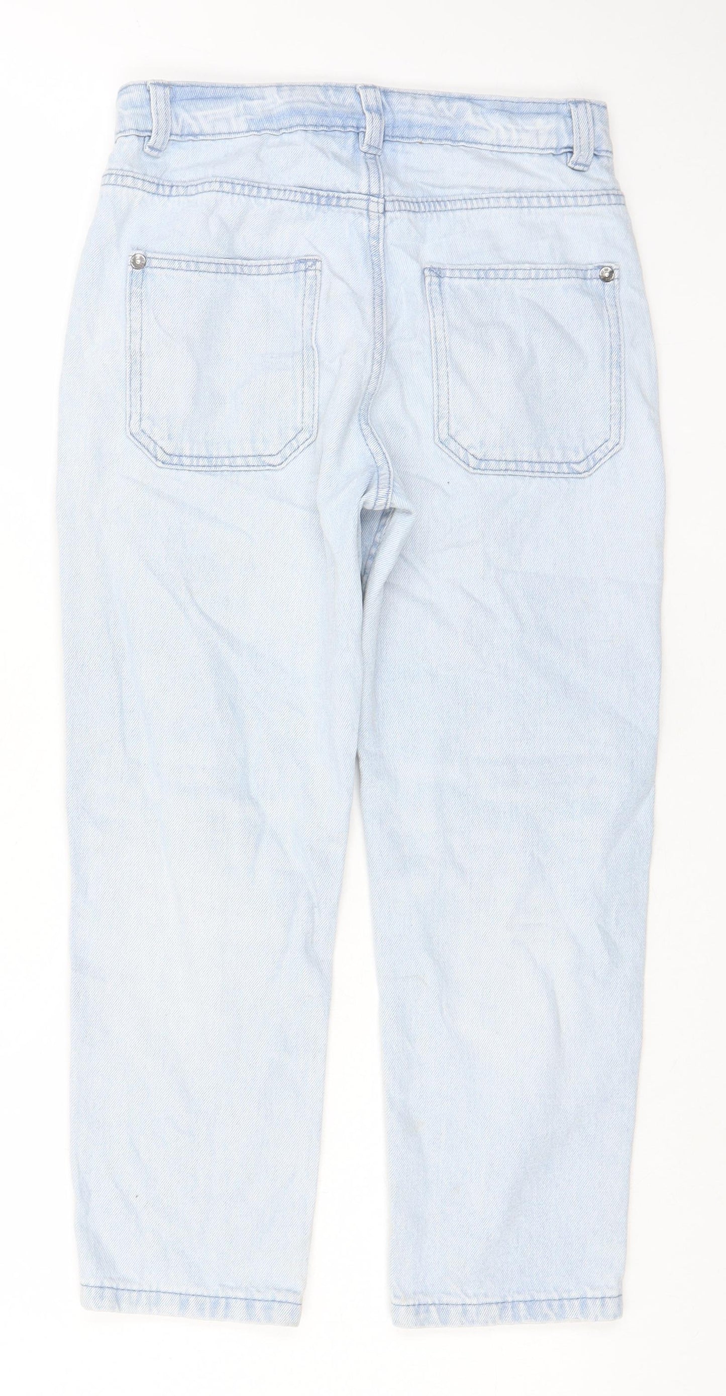 Marks and Spencer Girls Blue Cotton Straight Jeans Size 8-9 Years L20 in Regular Zip