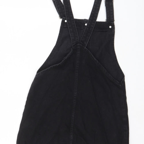 Zara Womens Black Cotton Pinafore/Dungaree Dress Size XS Square Neck Button