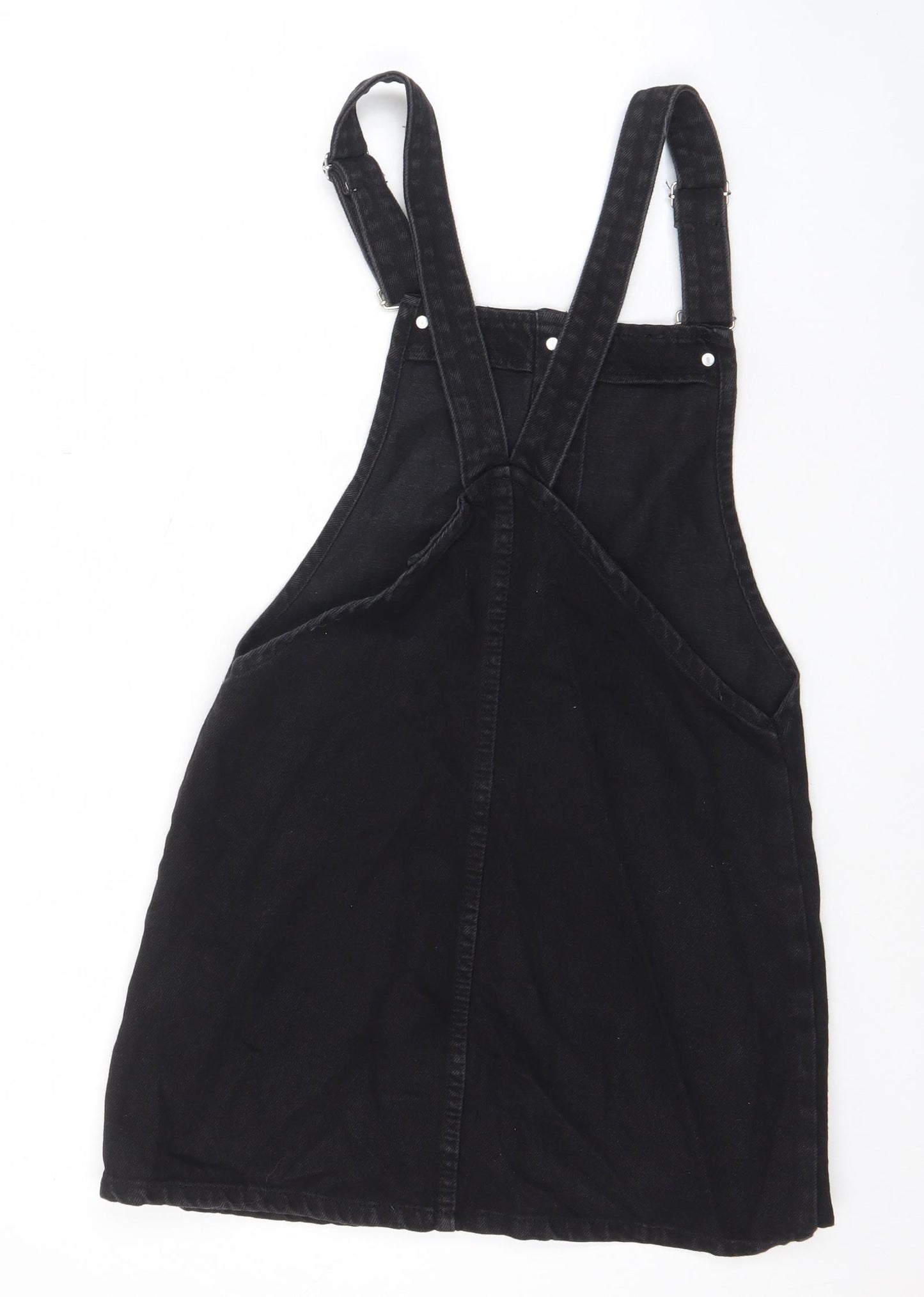 Zara Womens Black Cotton Pinafore/Dungaree Dress Size XS Square Neck Button