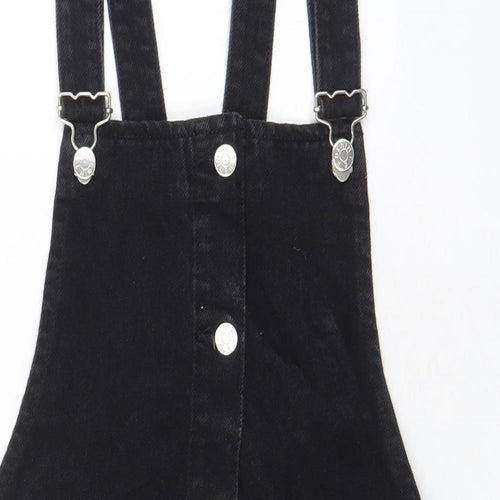 Zara Womens Black Cotton Pinafore/Dungaree Dress Size XS Square Neck Button
