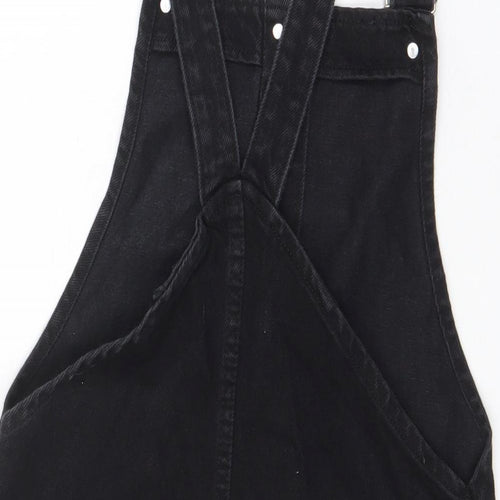 Zara Womens Black Cotton Pinafore/Dungaree Dress Size XS Square Neck Button