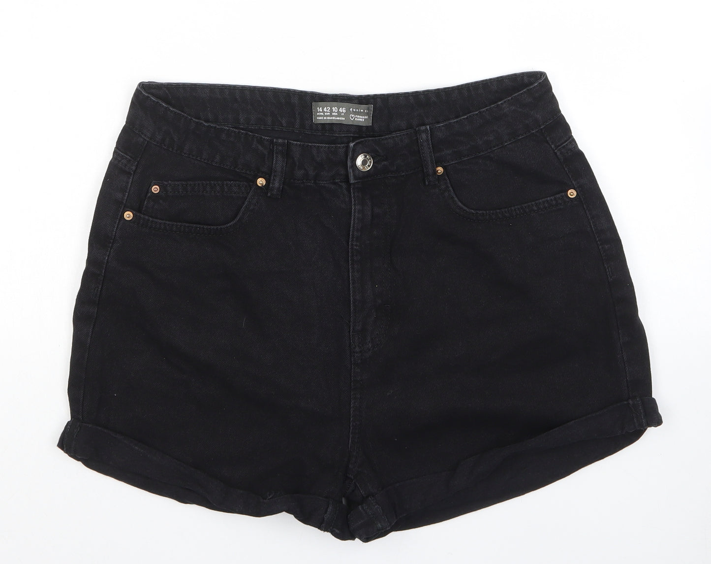 Denim & Co. Womens Black Cotton Hot Pants Shorts Size 14 L3 in Regular Zip