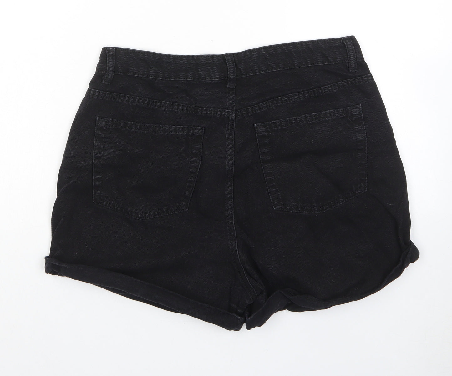 Denim & Co. Womens Black Cotton Hot Pants Shorts Size 14 L3 in Regular Zip