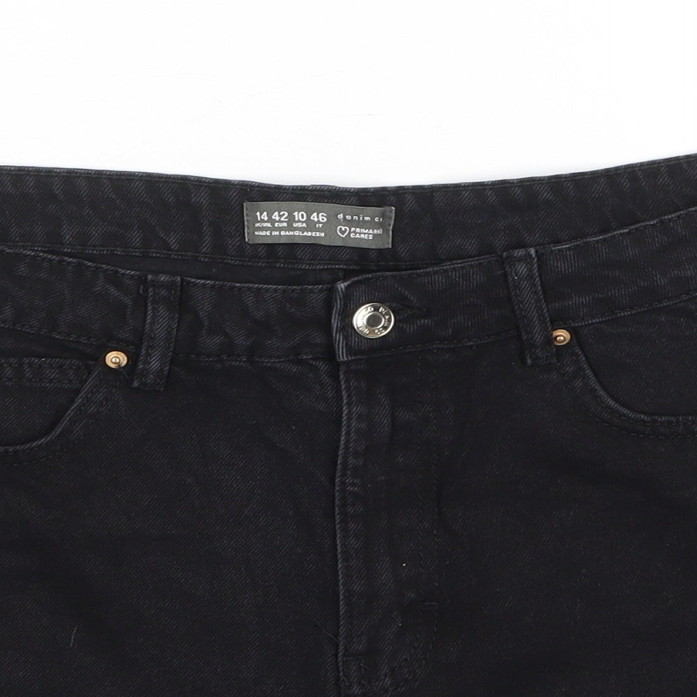 Denim & Co. Womens Black Cotton Hot Pants Shorts Size 14 L3 in Regular Zip